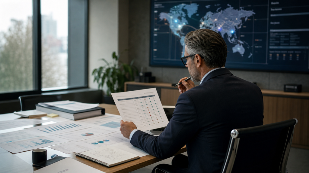 Procurement professionals reviewing sourcing, supplier risk and cost data